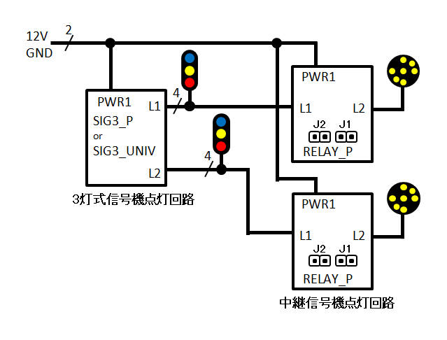 3灯式信号機との接続図
